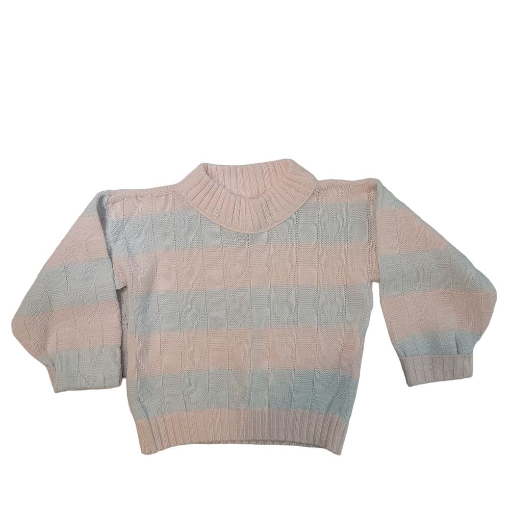 Hot Fudge Size EST 3T Vintage Pastel Pink Blue Heart Pullover Mock‎ Neck Sweater